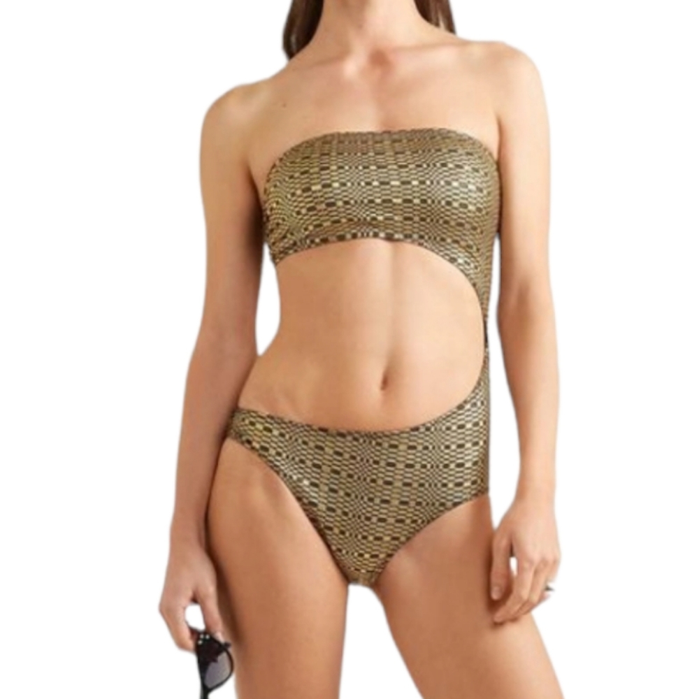NWT Lisa Marie Fernandez Cutout Metallic Seersucker Bandeau Swimsuit